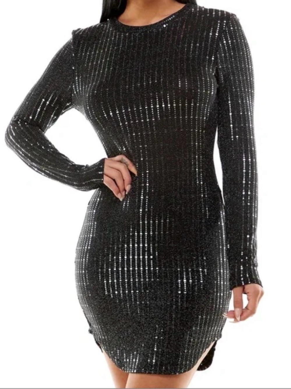 B Darlin Black Long Sleeve Sequin Bodycon Dress